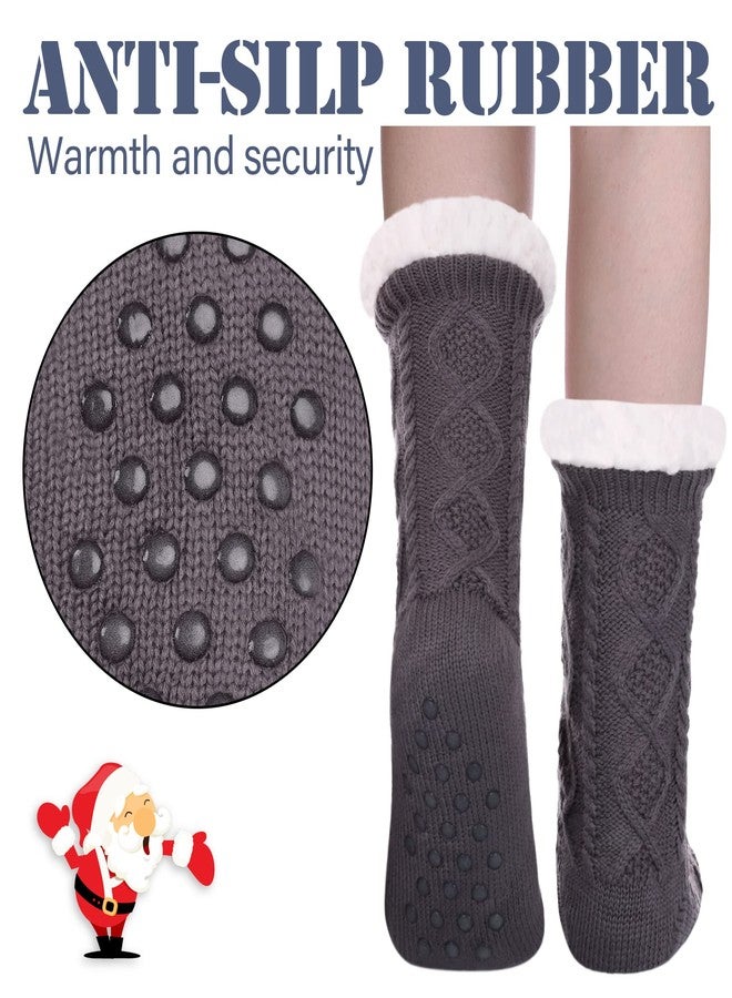 LINEMIN Womens Slipper Socks Winter Warm Fleece Lined Socks Cozy Soft Thick Fuzzy Non Slip Indoor Christmas Socks (Dark Gray Rhombic) - Image 3